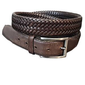 Mens brown woven leather belt, size 42/44